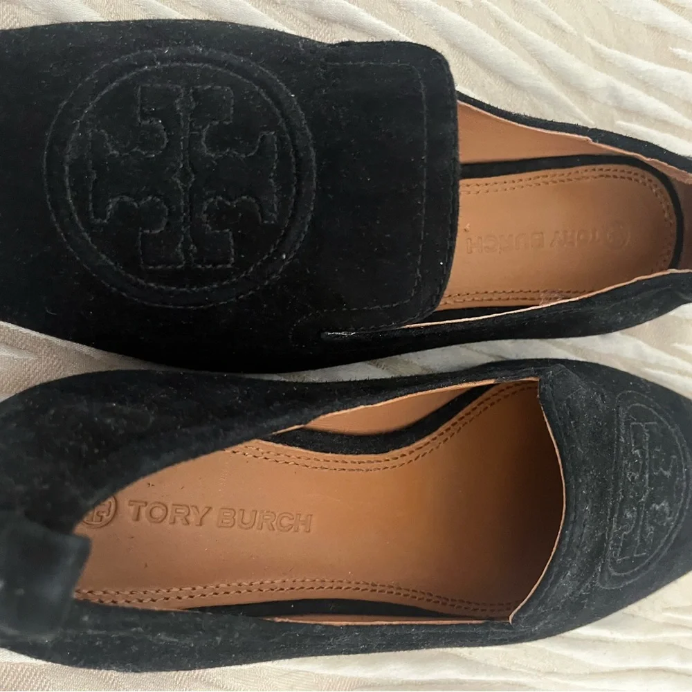 Tory Burch Black Suede Logo Loafers
